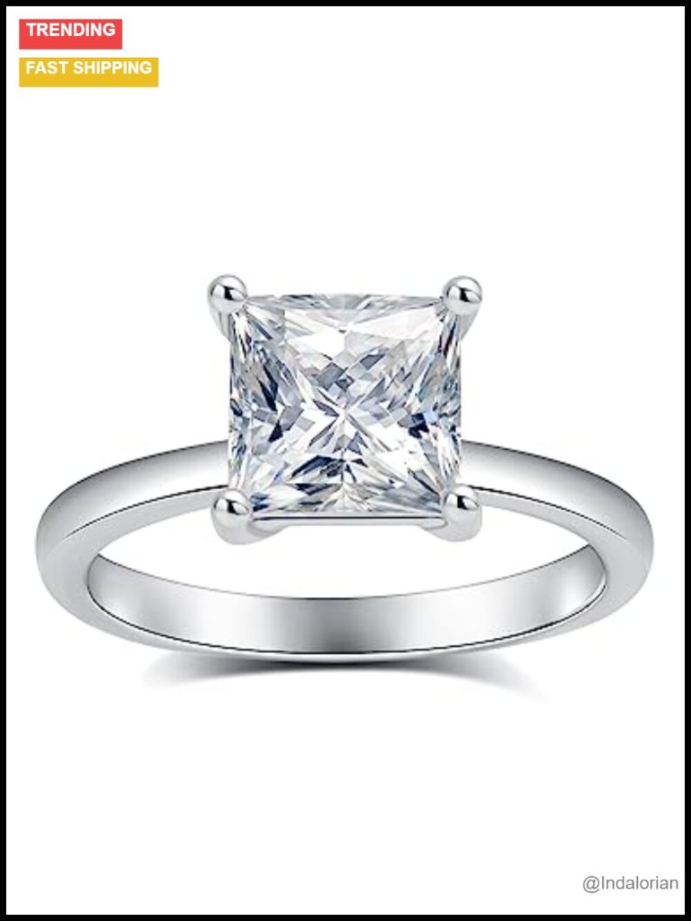 Princess Cut Moissanite Engagement Ring 2CT Sterling Silver 18K Gold Plated